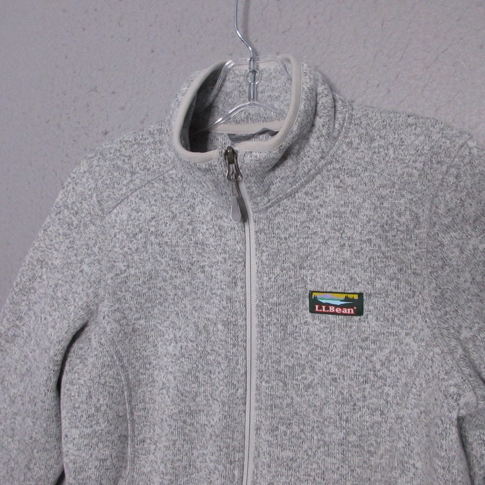 LL Bean Sweater‎ Fleece Full Zip Jacket Small Gray Logo Comfort Travel Pockets